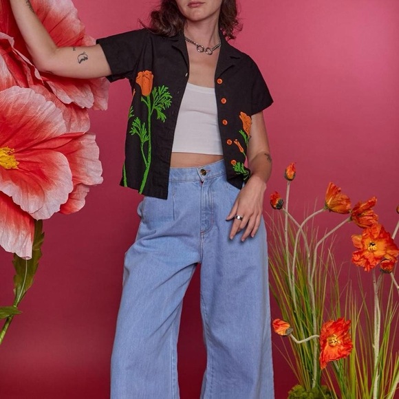 Big Bud Press PAINTSTAMPED PANTRY BUTTON-UP - POPPY - Picture 5 of 6